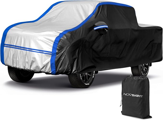 NOVSIGHT Waterproof Pickup Truck Cover for Full-Size Trucks, Heavy Duty 10-Layer All Weather Outdoor Cover with Windproof Straps, Fits 242-255 in, for F150 Silverado 1500 Sierra 1500 Ram 1500