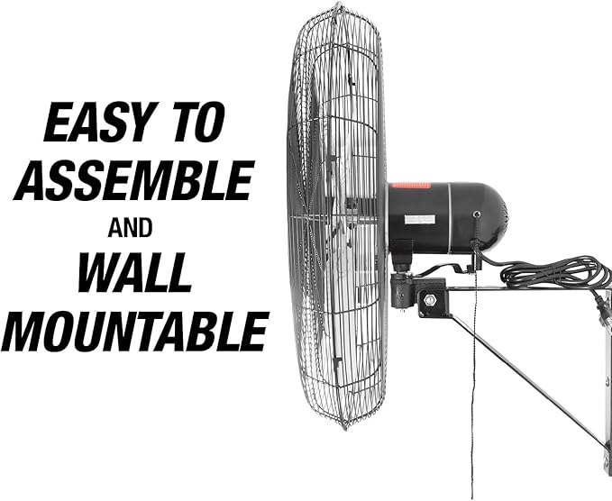 OEMTOOLS OEM24884 30" Indoor Oscillating Wall Fan, 9500 CFM Max. Garage 90 Degree Mounted Fan with 6 Ft. UL Listed Cord, Not for Outdoor Use