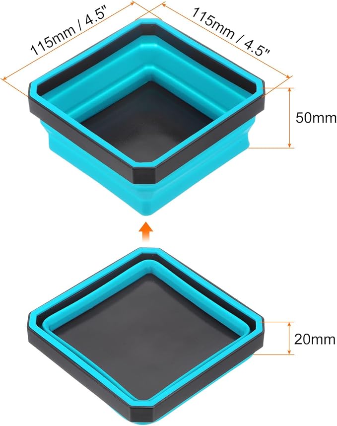 HARFINGTON Collapsible Magnetic Parts Tray Foldable Tool Trays Square Small Metal Parts Organiser for Fixing Screw Bolts Nuts Washers Pins, Sky Blue