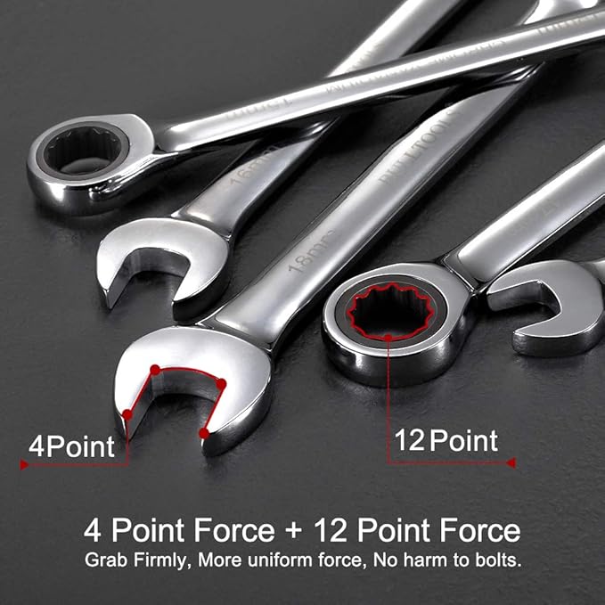 BULLTOOLS 23-Piece Ratchet Wrenches Chrome Vanadium Steel Ratcheting Wrench Set with Metric and SAE 72-Tooth Box End and Open End Standard Wrench Set with Organizer Box