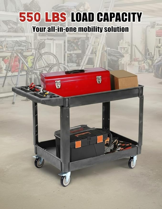 2 Tier Metal Utility Cart,330 Lbs Metal Heavy Duty Utility Cart On Wheels,2 Shelf Steel Rolling Tool Cart, Tool Storage Organizer for Mechanic, Garage, Workshop, Warehouse (Gray, 40x17x33.5)