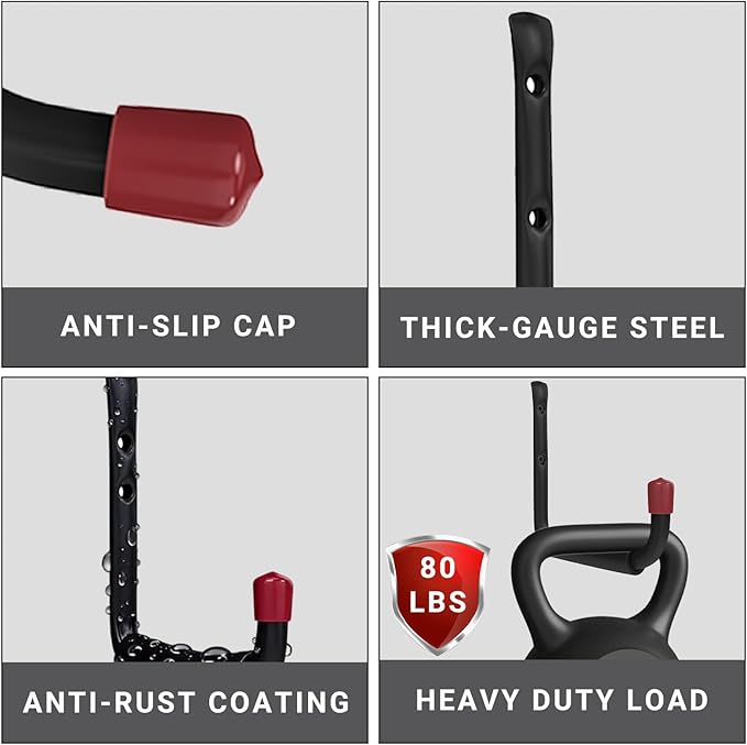 6 Pack Garage Hooks Heavy Duty, 4.41 Inch Easy to Install Steel Ladder Storage Hooks, Wall Mount Organizer with EVA Pads for Kayaks, Bikes, Chairs, Tools