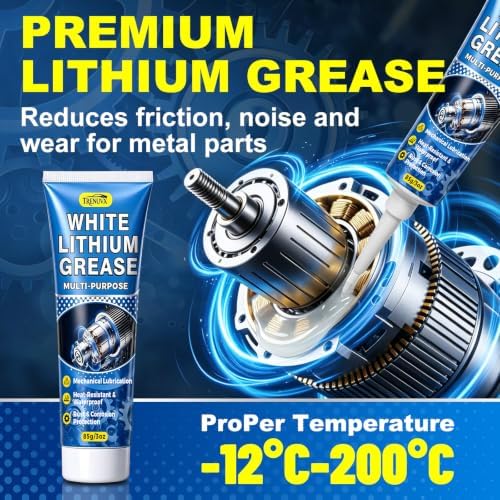 White Lithium Grease, Built-in Brush for Squeaky Hinges with Anti-Seize & Waterproof Lubricant, Stuck Gears, Garage Door Rollers & Track Rails, Works for Cars, Boats, Machinery & Home, 3oz Tube