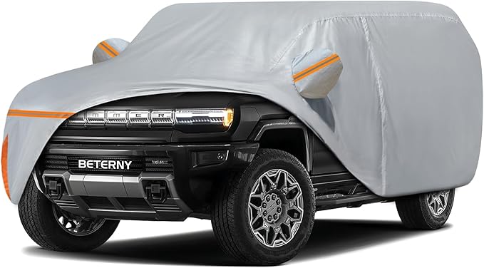 Car Cover for 2024-2025 GMC Hummer EV SUV 4 Door, Waterproof Custom-fit All Weather Sun Rain UV Dust Snow Protection Outdoor Car Cover with Door Zipper and Cotton Lining-Grey