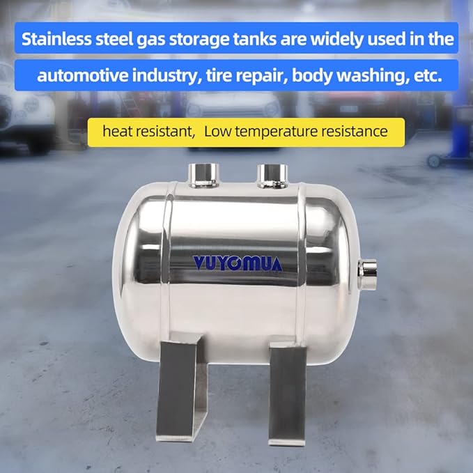 1/4" NPT Air Compressors 1 Gallon Stainless Steel Portable Air Compressor Max 180PSI Air Reservoir Water Storage Tank for Truck, Car, Air Horn, Inflating Tires, Air Ride