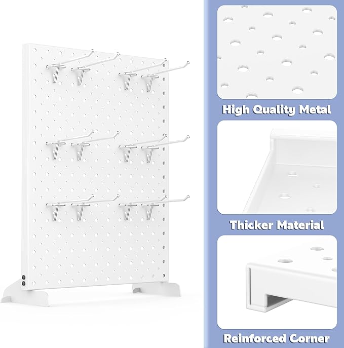 WALMANN Metal Tabletop Pegboard Display Standing Pegboards for Craft Shows, 12" x 16" Countertop Peg Board with Hooks for Jewelry & Accessories (Cream-White, 2-Pack)