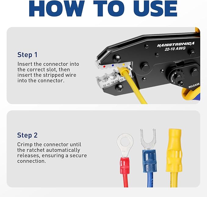 haisstronica Crimping Tool for Insulated Electrical Wire Connectors-AWG 22-10 Ratchet Crimper Tools-Racheting Wire Crimping Tools-Available for Insulated Connectors and Wire Terminal HS-9327
