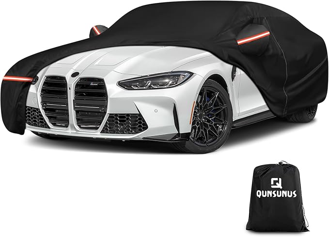 QUNSUNUS Car Cover for BMW M4/ 4 Series 420i 428i 430i 435i 440i /4 Coupe 2014-2026, Waterproof M4 Car Covers with Cotton Lining, All Weather Cover with Straps and Zipper