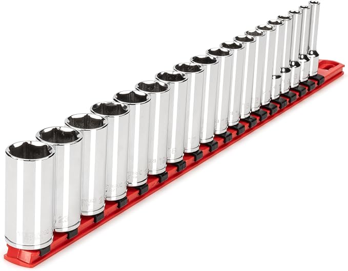 TEKTON 3/8 Inch Drive Deep 6-Point Socket Set with Rail, 19-Piece (6 - 24 mm) | SHD91114