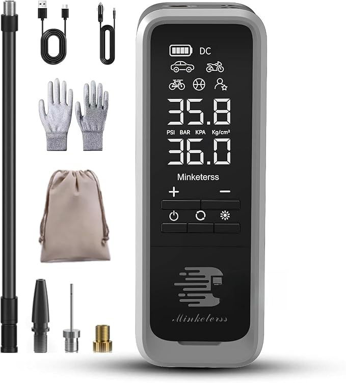 Tire Inflator Portable Air Compressor/Pump for Car Tires w/Digital Tire Pressure Gauge - Air Compressor (160 PSI) - Motorcycle, Electric Bike Pump and Bicycle Pump w/LED Light