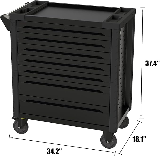 7-Drawer Rolling Tool Chest,34.2W x 18.1D x 37.4H inches,Tool Storage Cabinet with Brake Wheels,Lock & Key for Garage, Warehouse,Repair Shop,Workshop