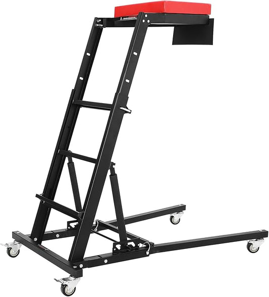 Professional Topside Automotive Engine Creeper, Heavy Duty 400LB Capacity Top Automotive Creeper with Adjustable Heights 45-65 Inch, 4 Locking Swivel Casters, Padded Deck & Tool Pouch for Garage