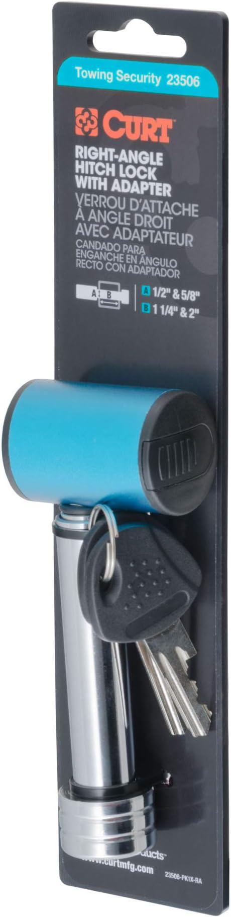 CURT 23506 Right-Angle Trailer Hitch Lock, 1/2-Inch Pin Diameter, 5/8-Inch Adapter, Fits 1-1/4 or 2-Inch Receiver (Pack of 2)