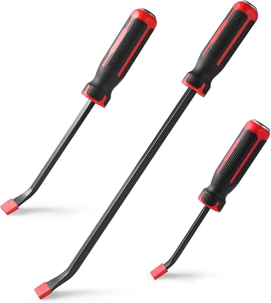 Pry Bar Set with Ergonomic Handles and Strike Cap, 3-Piece Heavy Duty Angled Pry Bar Tool Set (8, 12, 18 in) for Prying, Scraping, Lifting, Removing Objects