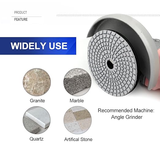 SHDIATOOL 8Pcs 4 Inch Diamond Wet Polishing Pads with White Bond Grit 100 for Marble Granite Stone