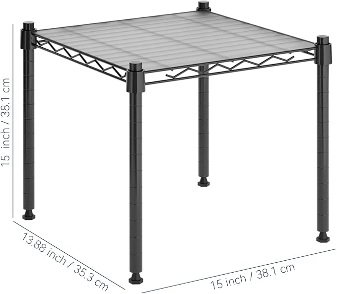 Whitmor 1 Tier Supreme Stacking Shelving Unit, Wire Metal Home Storage Organizer, 15" L x 14" W x 15" H, Black W/Liner