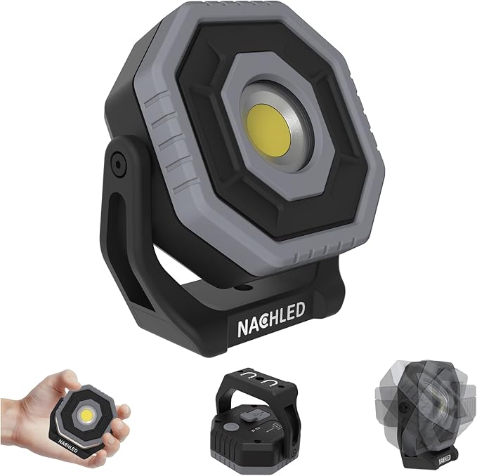 Work Light，800lm Pocket Mechanic Light，Type-C Rechargeable 2600mAh, 360° Rotating Magnetic Stand, IP65,for Car Repair,DIY & Maintenance(Gray)