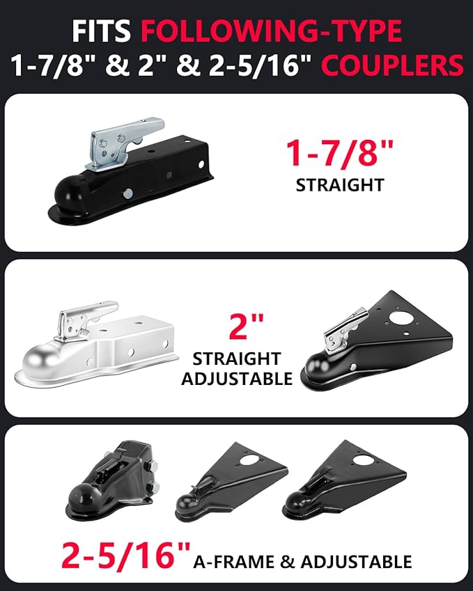 Heavy Duty Anti Theft Trailer Lock, Universal Fit 1-7/8", 2" and 2-5/16" Couplers, Reinforced Solid Steel Tow Lock for Trailer Tongue, Hitch Lock for RV, Cargo, Boat, Camper, Utility (Red)