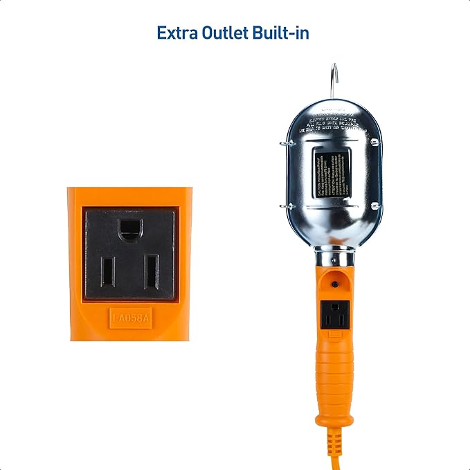 [ETL Listed] Cable Matters 25ft LED Drop Light with Extension Cord, Outlet, Magnetic Base and Built-in Handle in Orange - 1200 Lumen Work/Trouble Light for Garage, 16 AWG Extension Cord