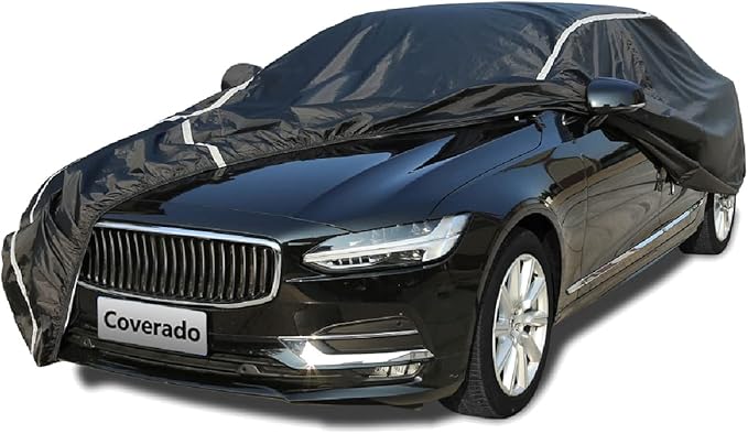 Car Cover Waterproof All Weather, Coverado Soft Cotton Backing Full Exterior Covers with Zipper Door Snow Wind Sun UV Hail Protector Outdoor Car Cover Universal Fit for 170-190 inches Length Sedan