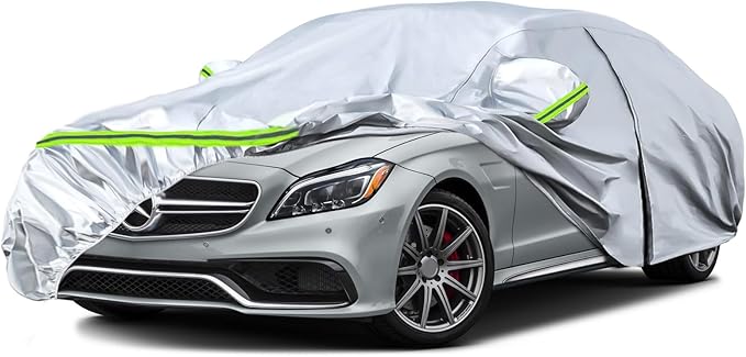 Waterproof Car Covers Replace for 2004-2025 Mercedes Benz CLS, 6 Layers Silver All Weather Car Cover with Zipper Door & Windproof Bands for Snow Rain Dust Protection