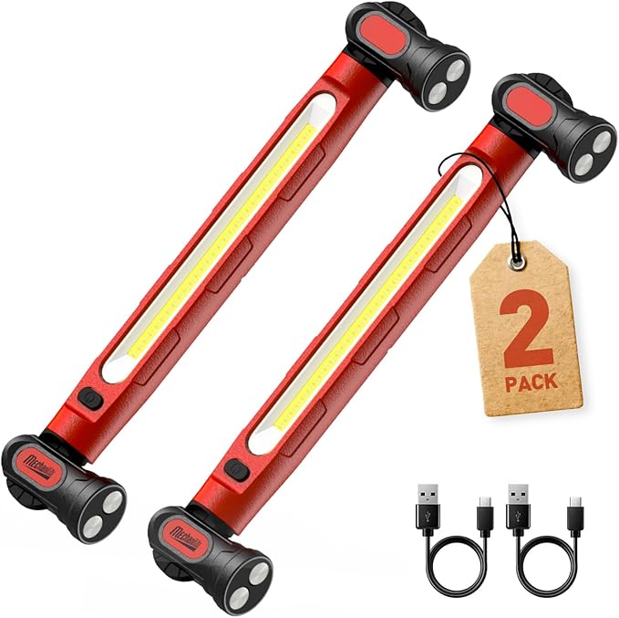 2Pack MechaniLite Under Hood Work Light Bar, 3000LM LED Magnetic Light Bar with Hooks, 5200mAh Cordless Rechargeable Hood Light for Mechanic/Car Repairing/Garage-Red