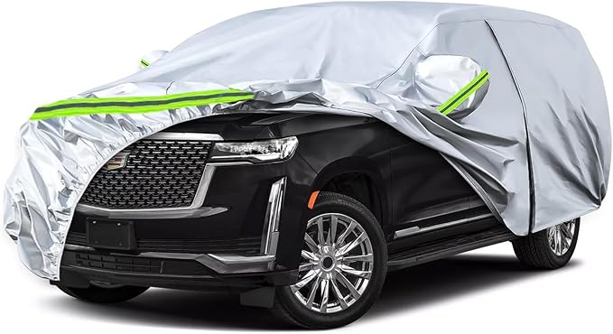 Waterproof Car Covers Replace for 2007-2025 Chevy Suburban/GMC Yukon XL/Cadillac Escalade ESV, 6 Layers Silver All Weather Car Cover with Zipper Door for Snow Rain Dust Protection