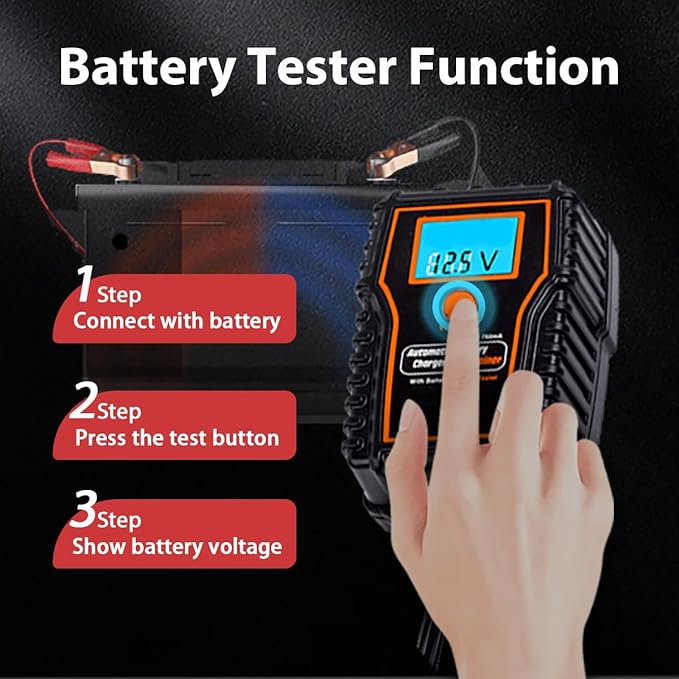 Automotic Battery Trickle Charger Maintainer 12 Volt 750mA Battery Float Charger Maintainer with LCD Float Charging for Motorcycle ATV Lawn Mower Car Boat
