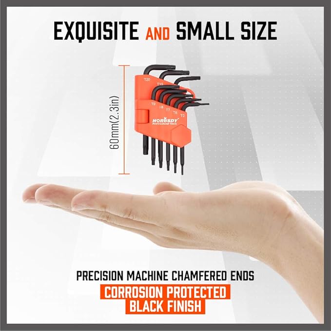 SEDY 8-Piece Mini Torx L Key Set, Tamperproof Torx Star Allen Wrench, T5, T6, T7, T8, T9, T10, T15, T20, Cr-V