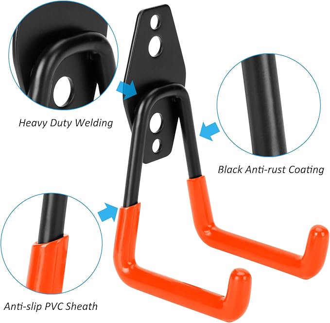 18 Pack Garage Hooks Heavy Duty - Supports 100 lbs, Utility Steel Garage Hanger & Organizer for Organizing Garden Lawn Tools, Ladders, Garden Hose, Digging Shovel, Bikes, Ropes (Orange)
