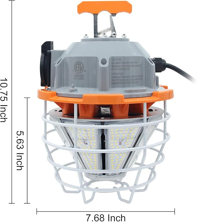 NS 150 Watts LED Temporary Work Light Fixture Daylight White 5000K 25000lm Portable Hanging Lamp Waterproof Jobsite Lighting Stainless Steel Protective Cover for Outdoor Construction High Bay Lights