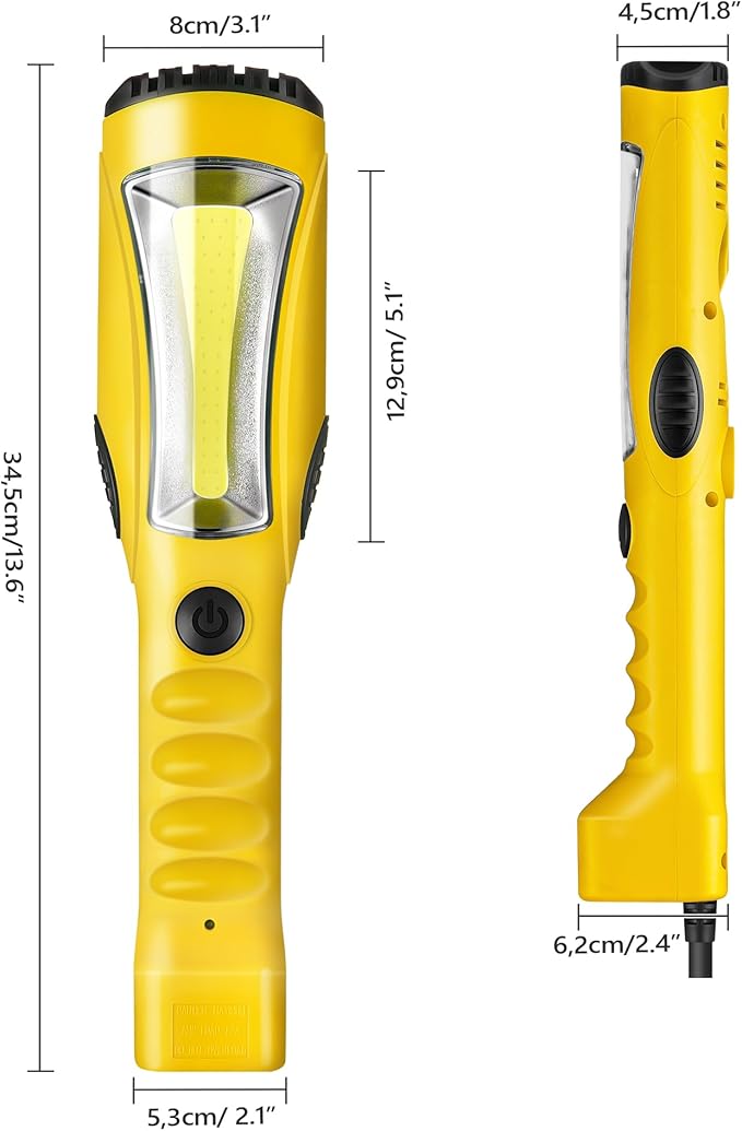 18W LED Work Light, 25FT 2000LM COB LED Light, Handheld Underhood Trouble Light with Cord 16 Gauge SJTW, Swivel Hook, for Garage, Workshop, Car Repair Scene, ETL Listed, Yellow Y04WL06