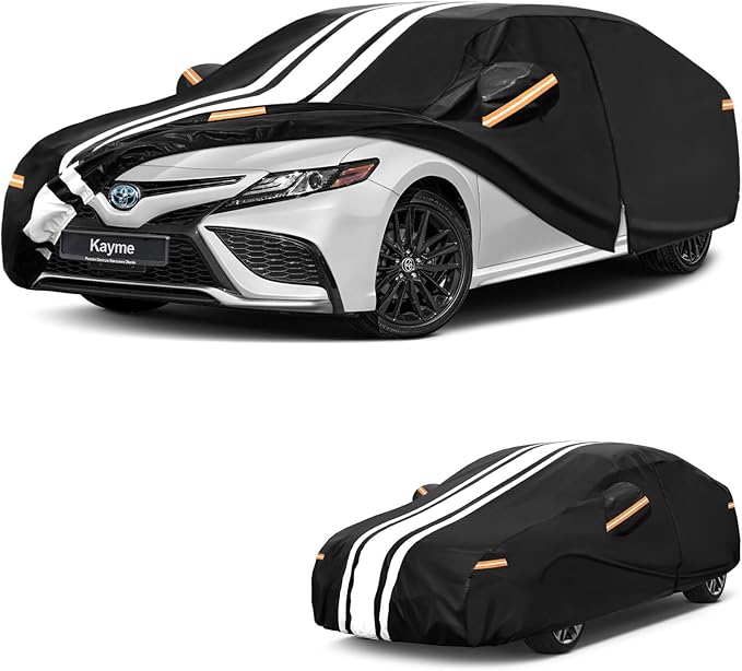 Kayme Heavy Duty Car Cover Custom Fit for Toyota Camry Sedan/Solara (1991-2025), Outdoor Full Exterior Cover with Tape and Towel, Rain Snow Sun UV Protection.