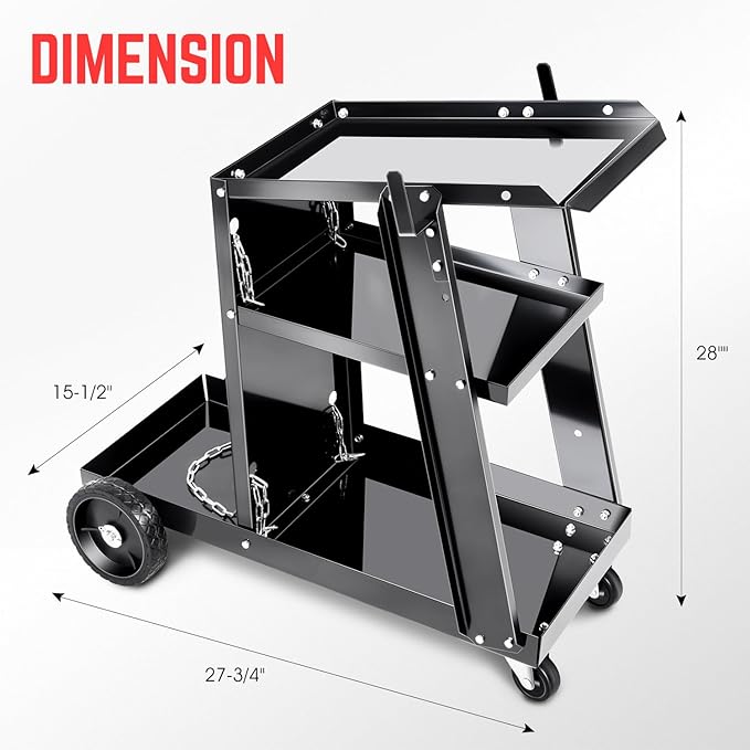 DNA Motoring Welding Cart for TIG MIG Welder and Plasma Cutter, Heavy Duty 3 Tiers Rolling Welding Cart, Rolling Welding Trolley w/360° Swivel Wheels, Tank Storage Safety Chains, TOOLS-00464