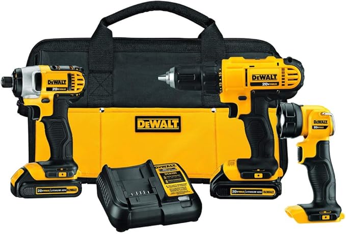 DEWALT 20V MAX Cordless Drill Impact Driver and LED Work Light Portable, Power Tool Combo Kit 3 Tool, 2 Batteries and Charger Included (DCK340C2)