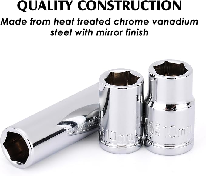 MIXPOWER 4PCS 1/4"& 3/8" Drive 10mm Deep&Shallow Socket Set, 6 Point, Cr-V Steel, Mirror Finish