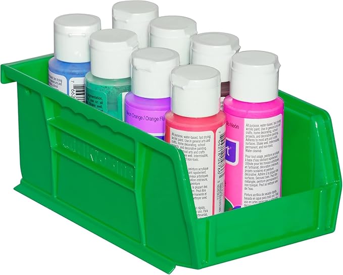 Akro-Mils 30220 AkroBins Plastic Storage Bins, Space-Saving Stackable Bins for Garage, Pantry, Craft Organization, 7" x 4" x 3", Green, 24-Pack