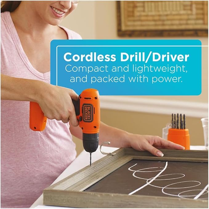 BLACK+DECKER 8V MAX 57-Piece Cordless Drill and Household Tool Kit for Home with Tool Storage Bag (BDCD8PK)