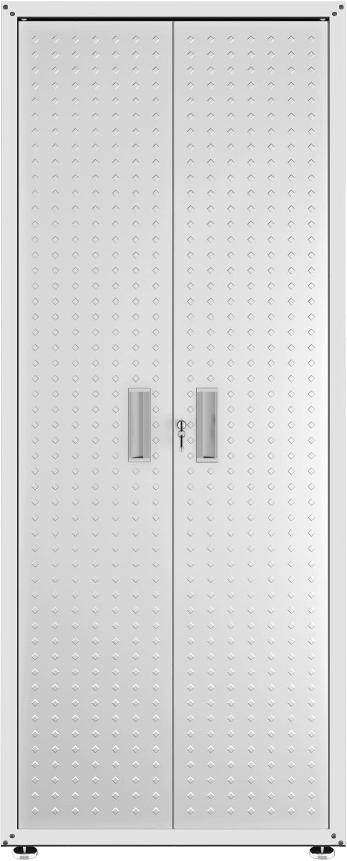 Manhattan Comfort Fortress Textured Metal 75.4" Garage Cabinet with 4 Adjustable Shelves in White