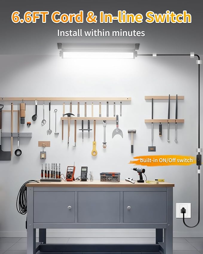 40W LED Shop Lights with 6.6FT Cord, Swtich, 5400LM Plug in Garage Light, 6000K Daylight Shop Lights for Garage, Workshop, Warehouse, Indoor (1 Pack)