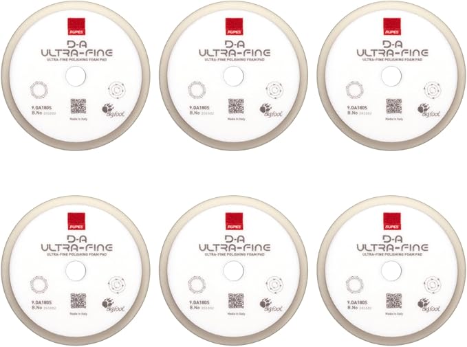 RUPES 9.DA180S Pack of 6 White D-A Ultra-Fine Polishing Foam Pads 180mm | Ideal for Paint Correction & Gloss Enhancement | Extremely Fine Defect Removal | Compatible with 6" Backing Plate