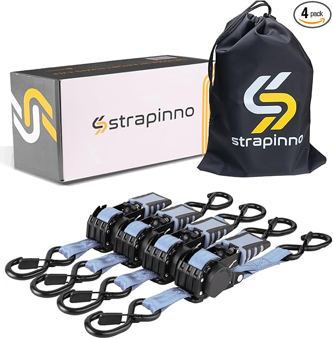Strapinno 4pcs Retractable Ratchet Straps Bundle 1in x 6ft Ratchet Tie Down with Rubber Coated Steel Handle, S Hooks, Breaking Strength 1500 lbs Each (Grey)