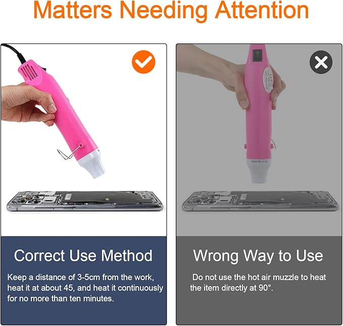 Mini Heat Gun,300W Portable Hot Air Gun Electric for DIY Acrylic Resin Craft, Dryer Crafts Handheld Heat Gun for Cup Turner, Shrink Wrapping, Crafts Embossing, Resin Bubble Remover (Pink)