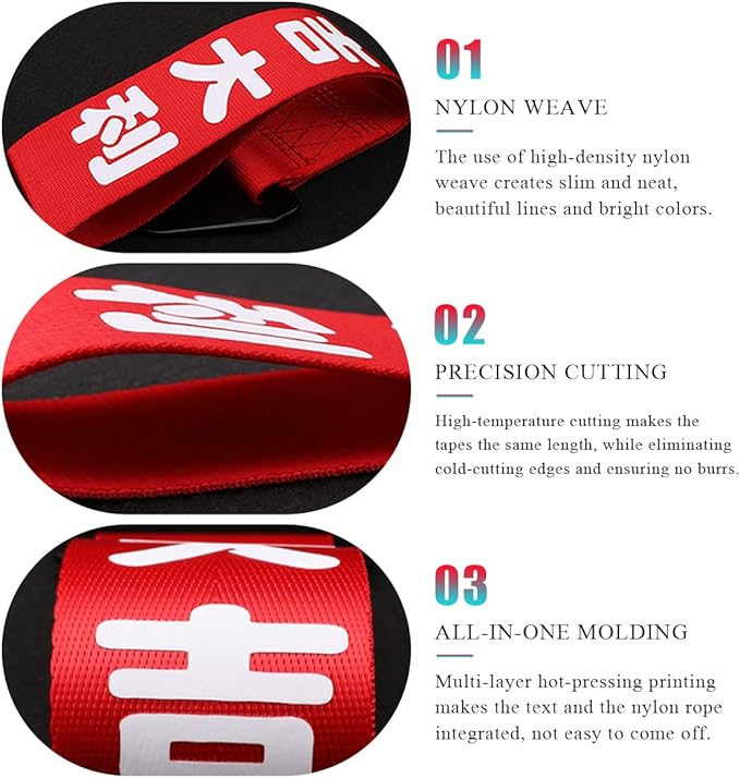 KVAEY Car JDM Tow Strap, Red Personalized Auto Racing Tow Strap with Chinese Slogan, Vehicle Decorative Traction Rope Fits Front and Rear Bumper, Universal Car Accessories (Style 6)