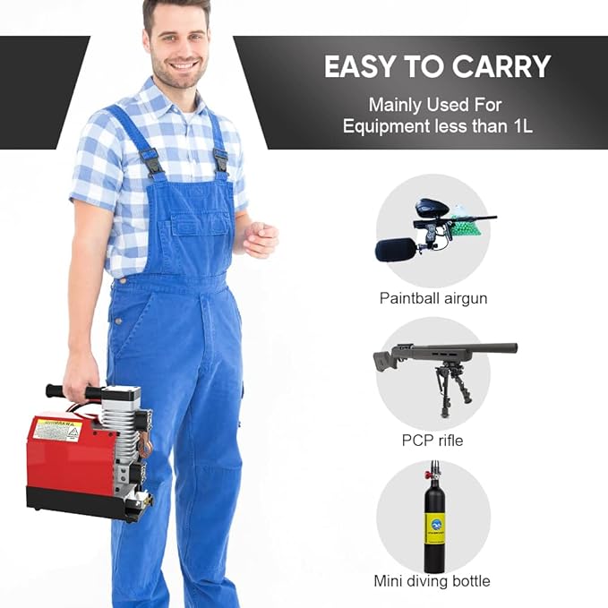 GX PUMP GX-E-CS2 Portable PCP Air Compressor, 4500Psi/30Mpa, Oil-Free,Powered by Car 12V DC or Home 110V AC with Converter (Included), Paintball Tank Compressor with Extra Moisture-Oil Separator