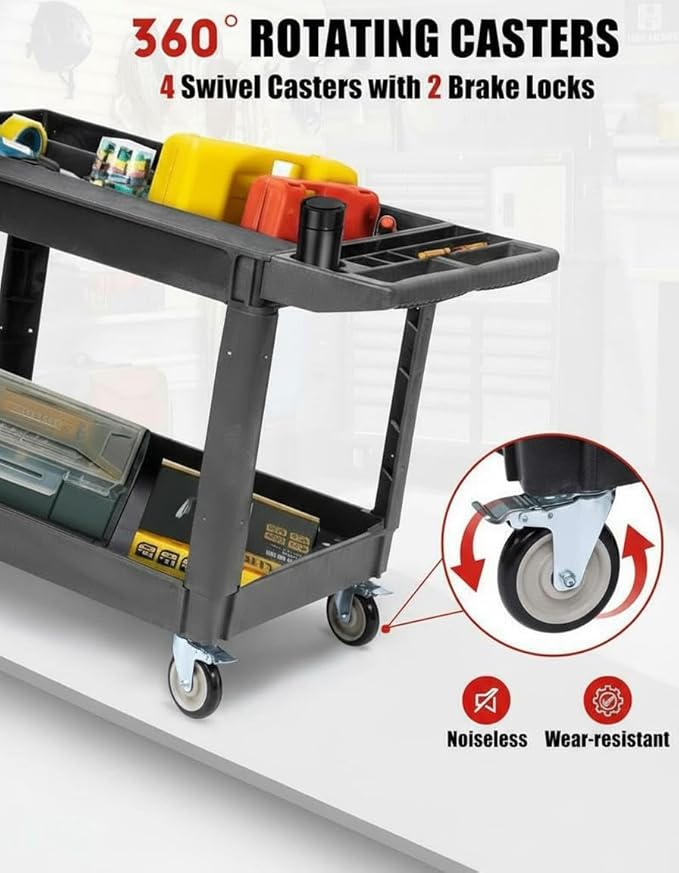 2 Tier Metal Utility Cart,330 Lbs Metal Heavy Duty Utility Cart On Wheels,2 Shelf Steel Rolling Tool Cart, Tool Storage Organizer for Mechanic, Garage, Workshop, Warehouse (Gray, 40x17x33.5)