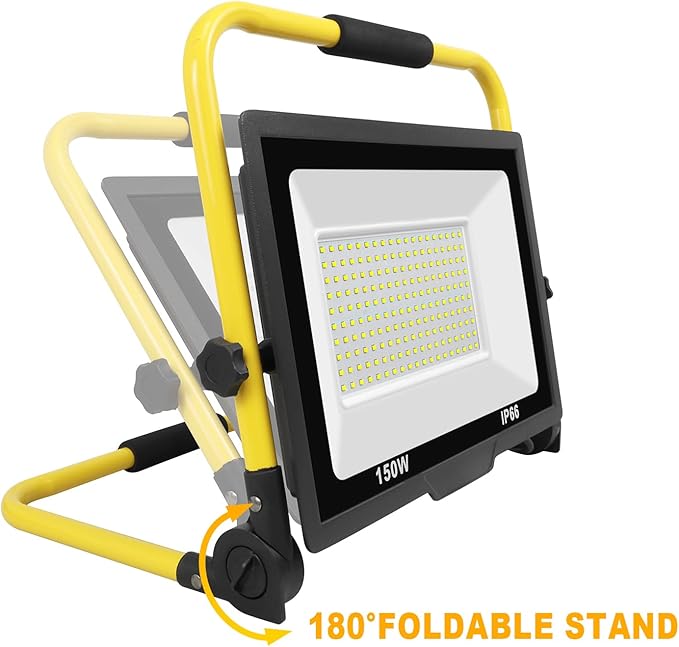 Willpower Portable LED Work Light 150W Job Site Lights 15000LM IP66 Waterproof Construction Floodlights Outdoor with Stand 6000K Daylight White for Camping Workshop Garage with 3.5m Wire Plug