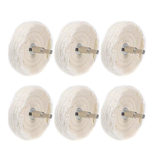 uxcell 3-Inch Buffing Polishing Pad Wheel Cotton with 1/4-inch Handle for Manifold Aluminum Stainless Steel Chrome 6 Pcs