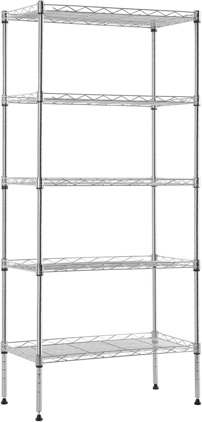 BestOffice 5-Shelf Storage Shelves, Adjustable Shelving Unit Wire Shelving Metal Shelves,11.6" D x 21.5" W x 47.6" H,Chrome