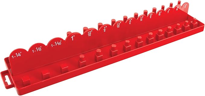 Performance Tool W775 28-Piece 1/2-Inch Drive Socket Holder with Pre-Marked Sizes for Standard and Deep Wall SAE Sockets and Accessories